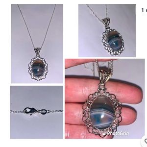 20” 925 S Silver Banded Agate 2” Pendant Necklace